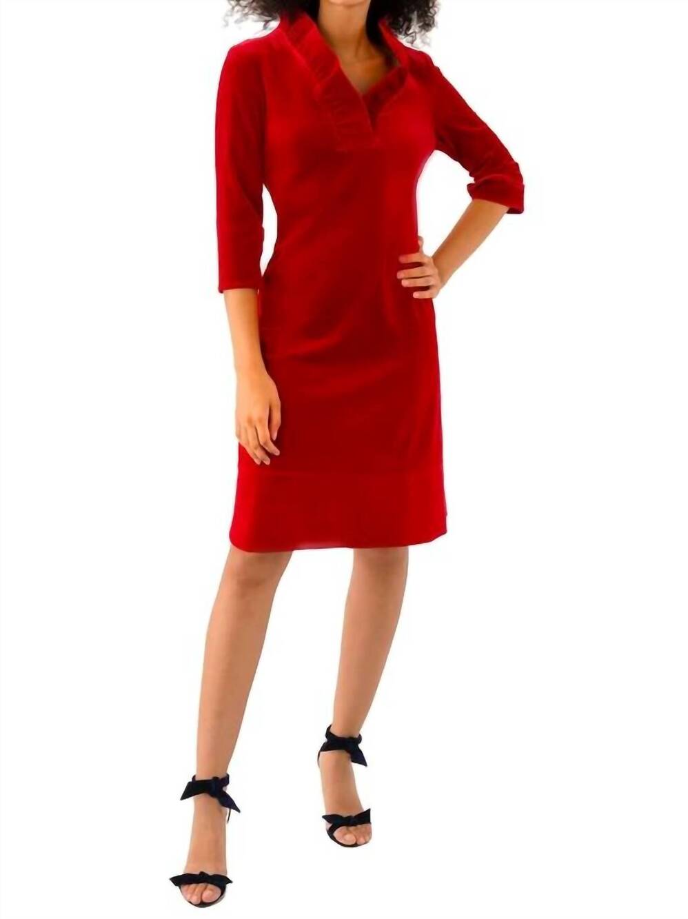 NEW GRETCHEN SCOTT ruffle neck dress in silky velvet red